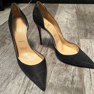 Christian Louboutin Dark Grey Glitter Textured Suede Iriza D'orsay Pumps